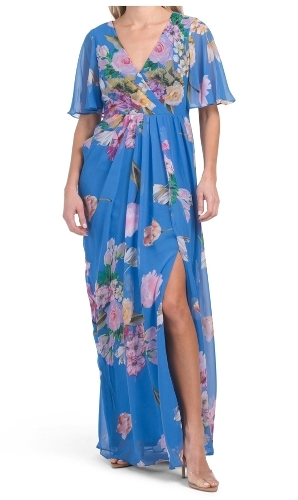 𝅺adrianna Papell Floral Print Chiffon Gown